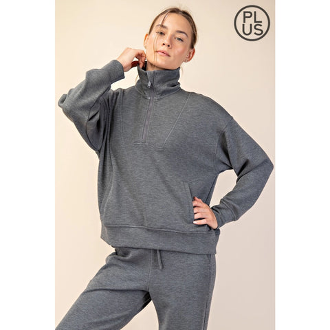 Plus Size Modal Scuba Quarter Zip Pullover