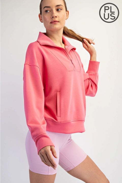 Plus Size Modal Scuba Quarter Zip Pullover