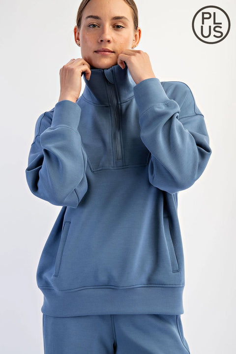 Plus Size Modal Scuba Quarter Zip Pullover