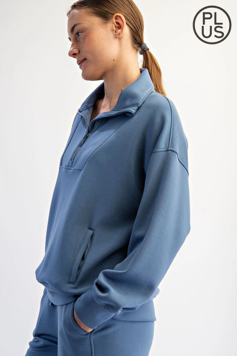 Plus Size Modal Scuba Quarter Zip Pullover