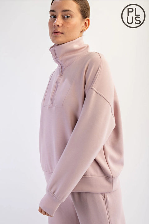 Plus Size Modal Scuba Quarter Zip Pullover