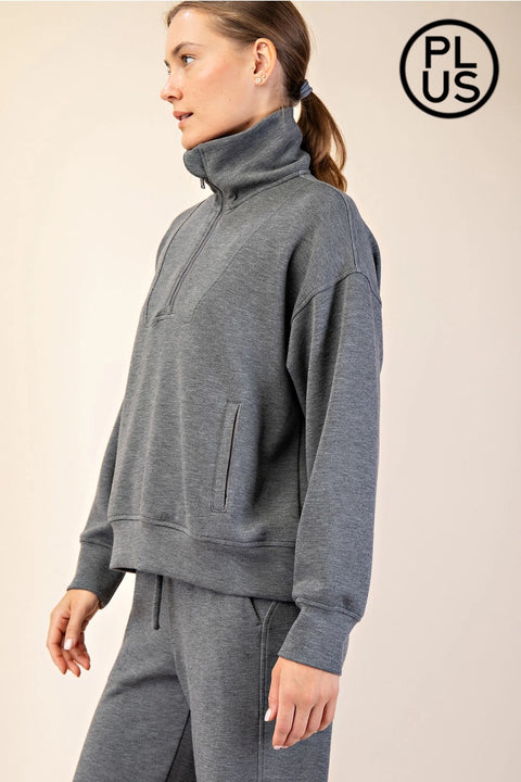 Plus Size Modal Scuba Quarter Zip Pullover