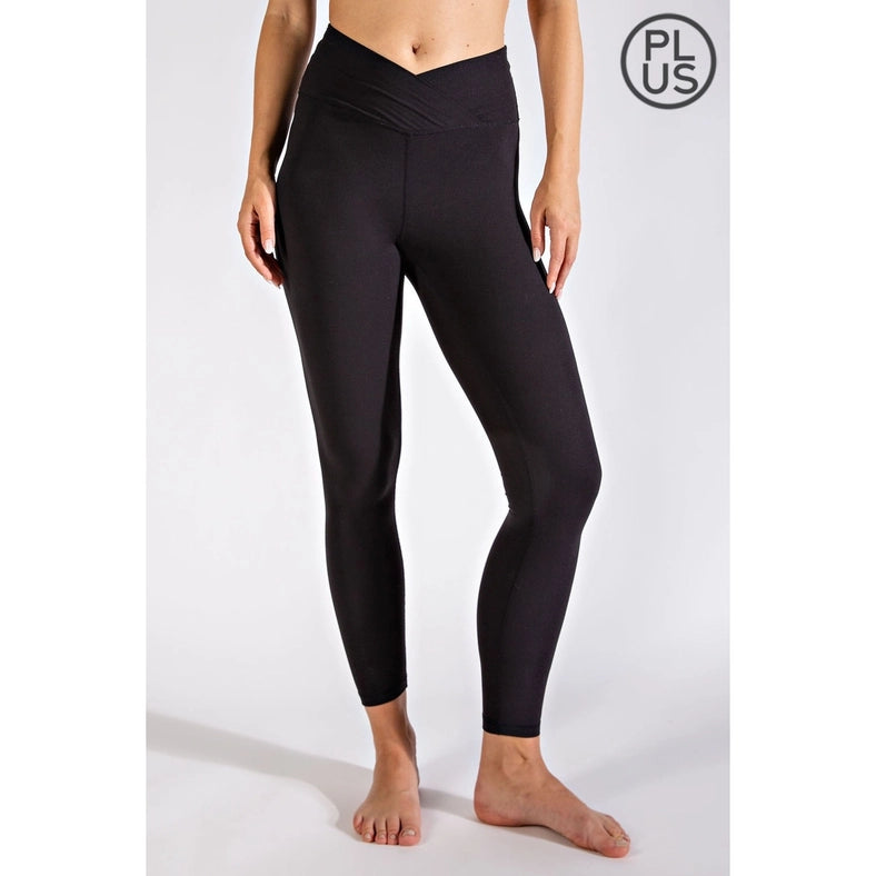 Plus Size V Waist Full Length Leggings Black-Leggings-Rae Mode-1X-Urbanheer