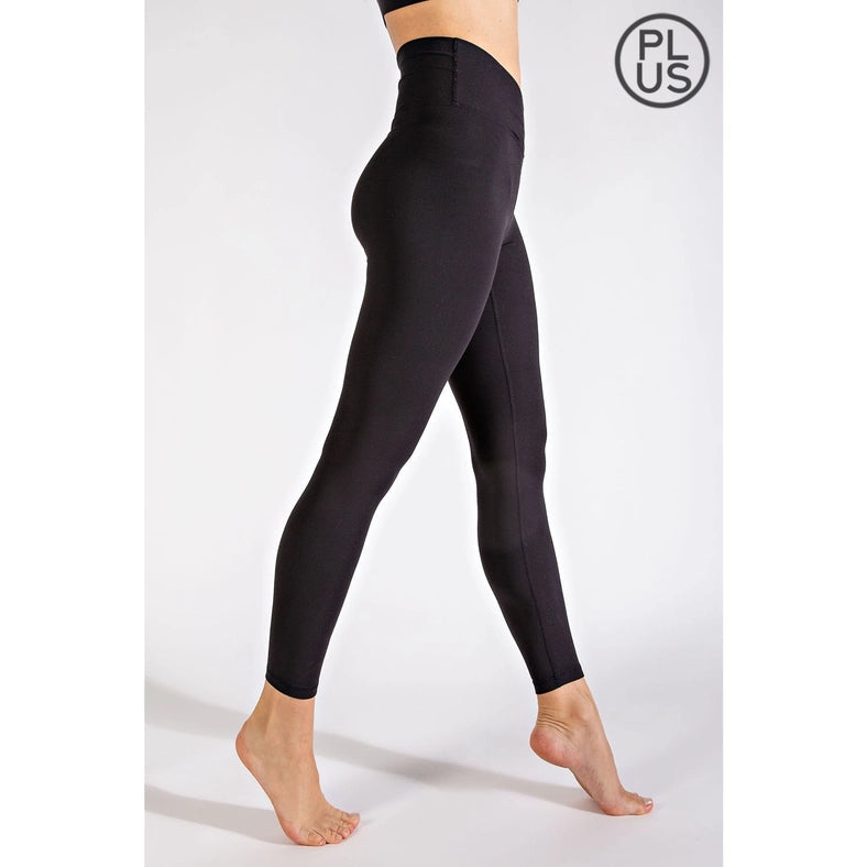 Plus Size V Waist Full Length Leggings Black-Leggings-Rae Mode-1X-Urbanheer