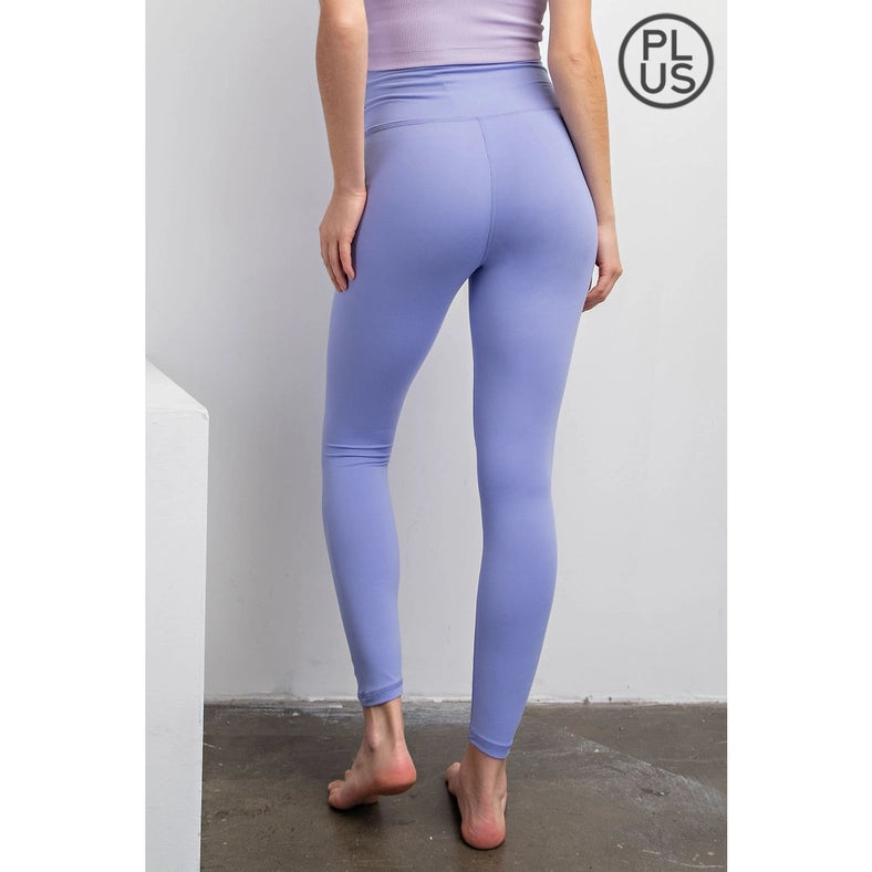 Plus Size V Waist Full Length Leggings Blue Hyacinth-Leggings-Rae Mode-1X-Urbanheer
