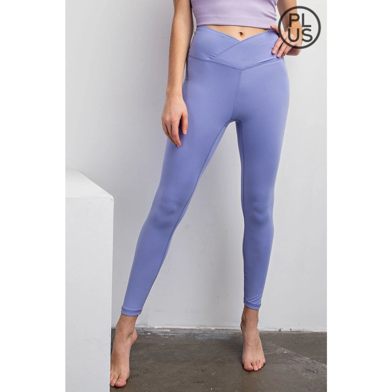 Plus Size V Waist Full Length Leggings Blue Hyacinth-Leggings-Rae Mode-1X-Urbanheer