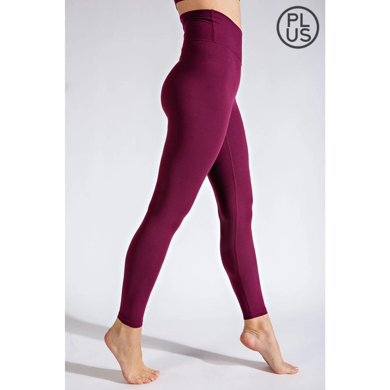 Plus Size V Waist Full Length Leggings Cassis-Leggings-Rae Mode-1X-Urbanheer
