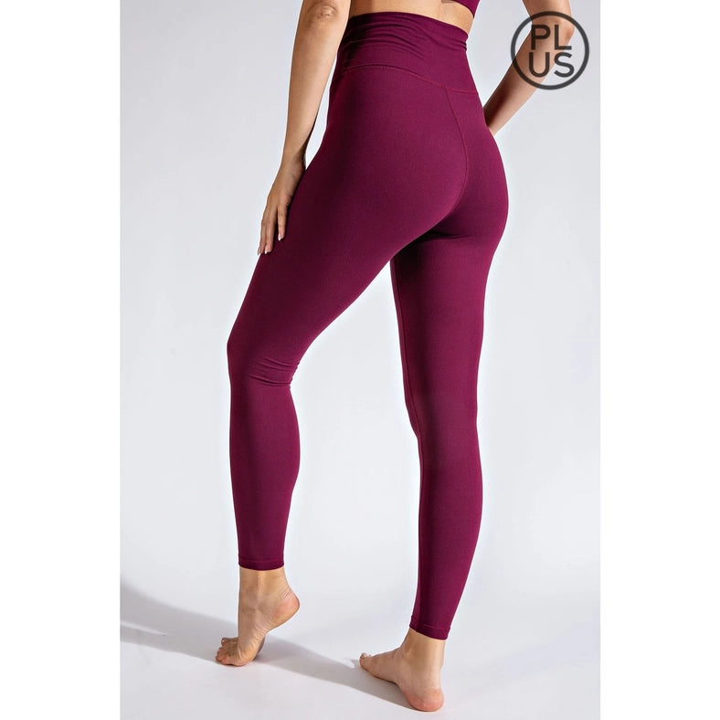 Plus Size V Waist Full Length Leggings Cassis-Leggings-Rae Mode-1X-Urbanheer