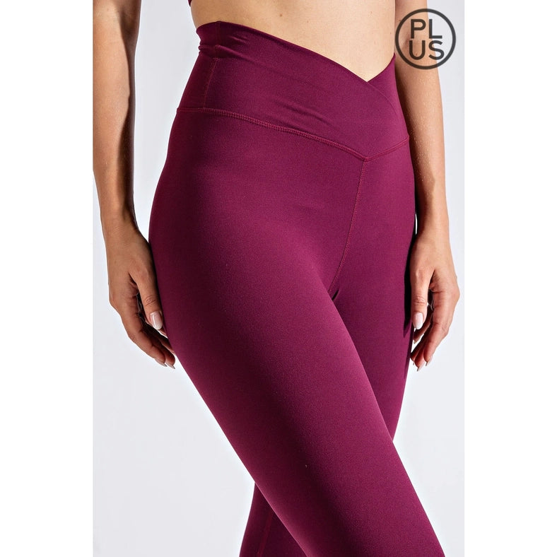 Plus Size V Waist Full Length Leggings Cassis-Leggings-Rae Mode-1X-Urbanheer