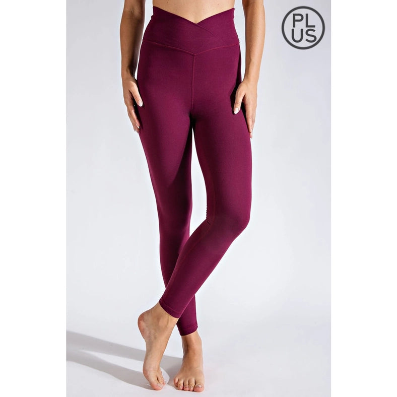 Plus Size V Waist Full Length Leggings Cassis-Leggings-Rae Mode-1X-Urbanheer