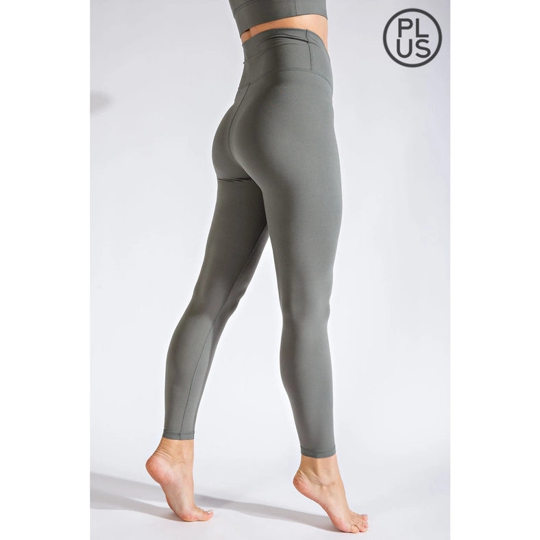 Plus Size V Waist Full Length Leggings Grey Sage-Leggings-Rae Mode-1X-Urbanheer