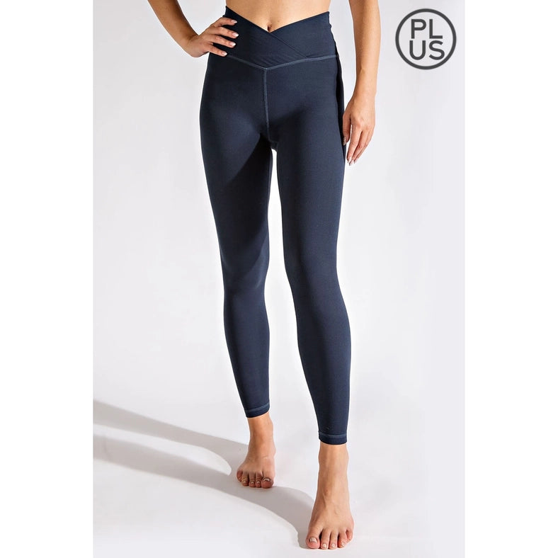 Plus Size V Waist Full Length Leggings Nocturnal Navy-Leggings-Rae Mode-1X-Urbanheer