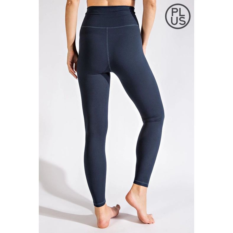 Plus Size V Waist Full Length Leggings Nocturnal Navy-Leggings-Rae Mode-1X-Urbanheer