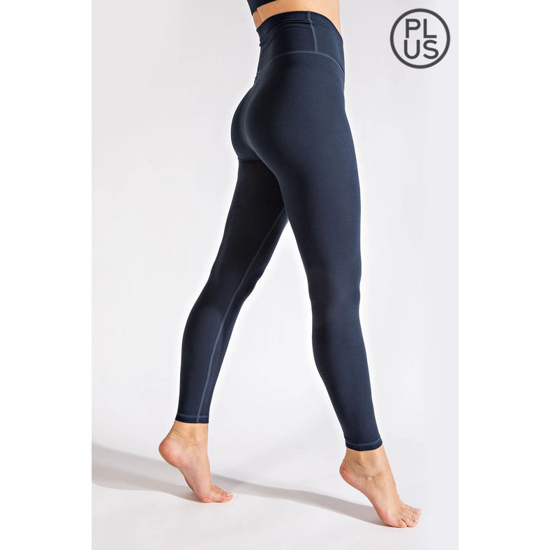 Plus Size V Waist Full Length Leggings Nocturnal Navy-Leggings-Rae Mode-1X-Urbanheer
