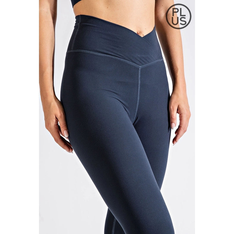 Plus Size V Waist Full Length Leggings Nocturnal Navy-Leggings-Rae Mode-1X-Urbanheer
