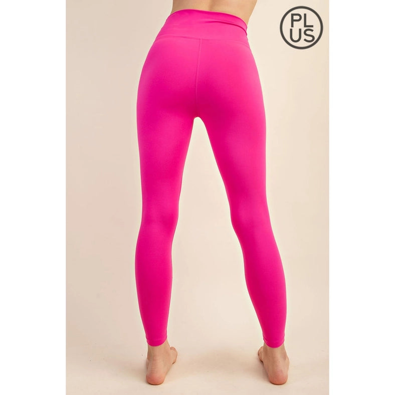 Plus Size V Waist Full Length Leggings Sonic Pink-Leggings-Rae Mode-1X-Urbanheer
