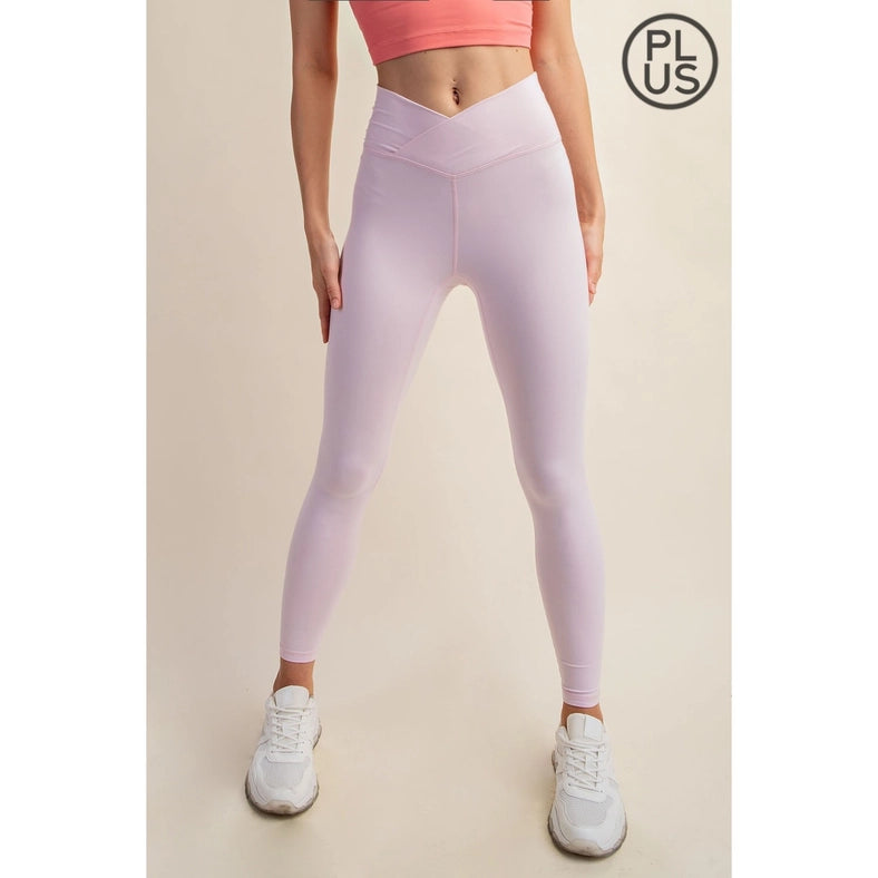 Plus Size V Waist Full Length Leggings Sweet Pink-Leggings-Rae Mode-1X-Urbanheer