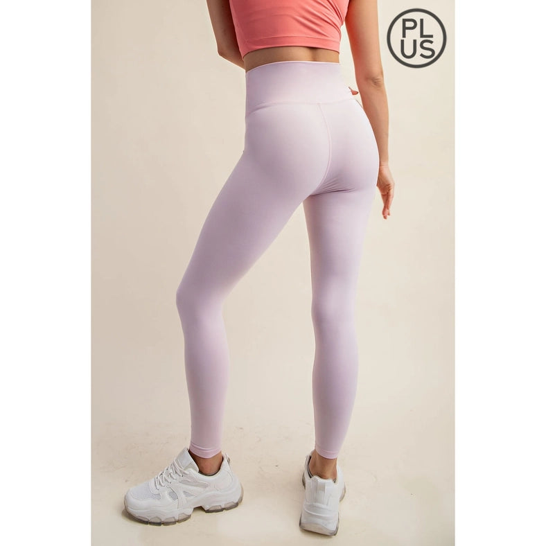 Plus Size V Waist Full Length Leggings Sweet Pink-Leggings-Rae Mode-1X-Urbanheer