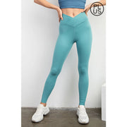 Plus Size V Waist Full Length Leggings Tidal Wave-Leggings-Rae Mode-1X-Urbanheer