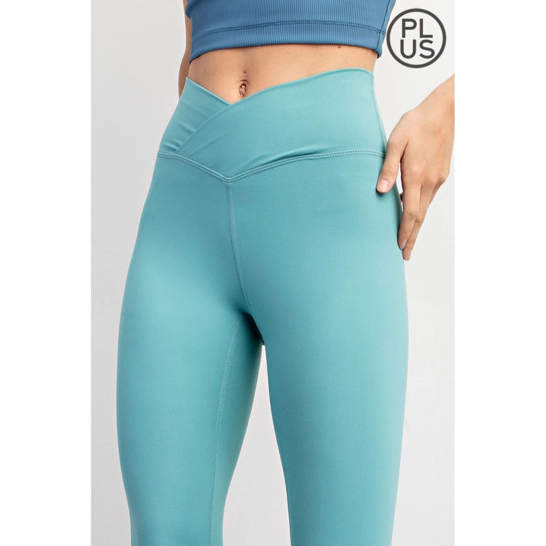 Plus Size V Waist Full Length Leggings Tidal Wave-Leggings-Rae Mode-1X-Urbanheer