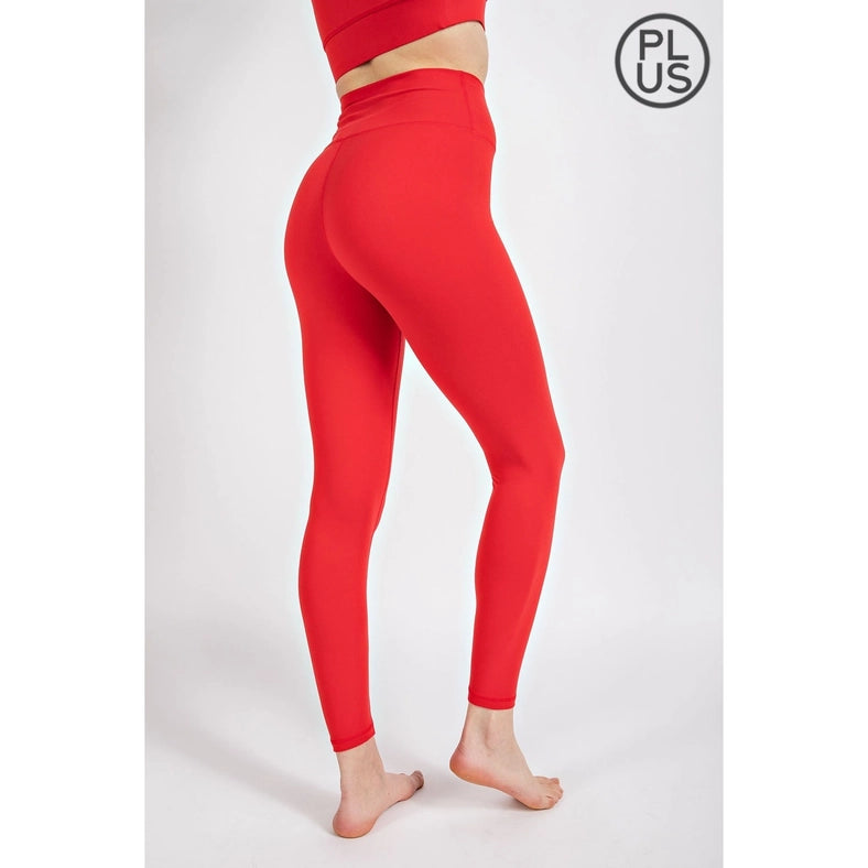 Plus Size V Waist Full Length Leggings True Red-Leggings-Rae Mode-1X-Urbanheer