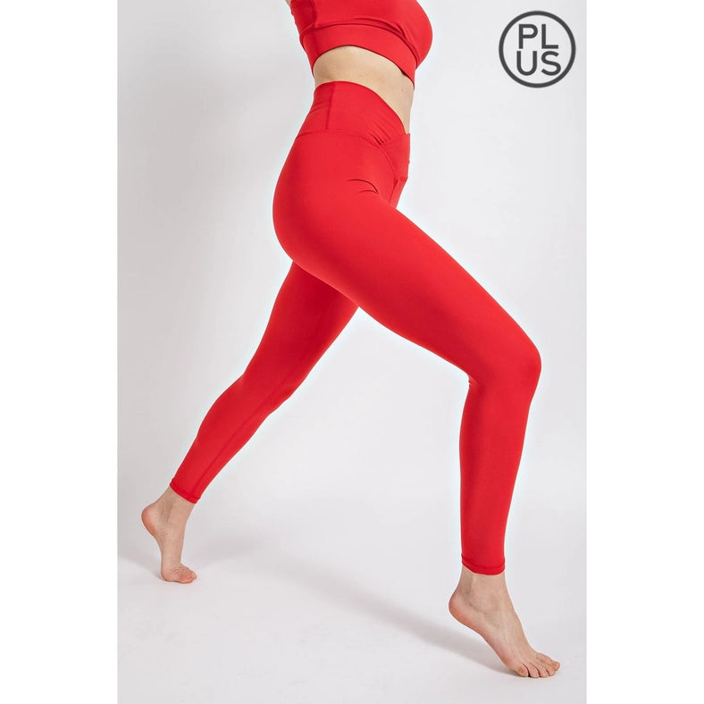 Plus Size V Waist Full Length Leggings True Red-Leggings-Rae Mode-1X-Urbanheer