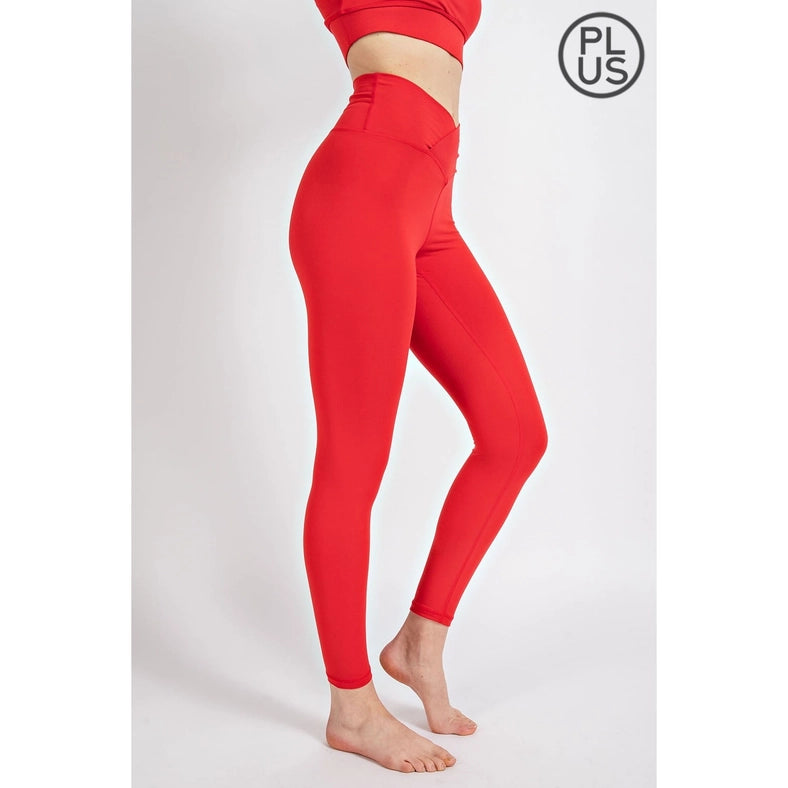 Plus Size V Waist Full Length Leggings True Red-Leggings-Rae Mode-1X-Urbanheer