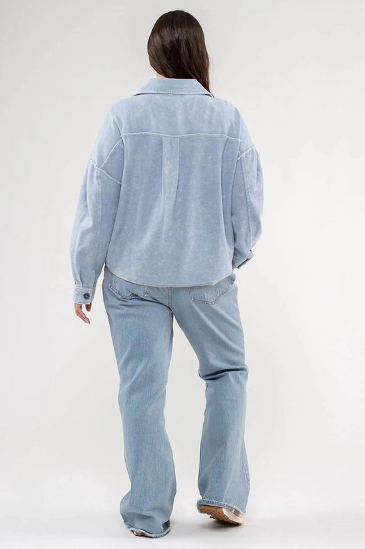 Plus Vintage Washed Patchwork Shacket-Jacket-Blu Pepper-1X-Jacket-Urbanheer