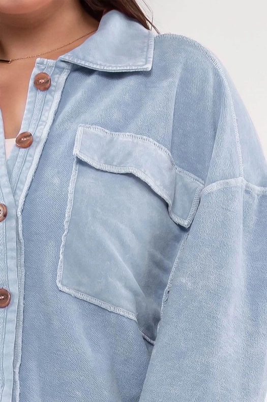 Plus Vintage Washed Patchwork Shacket-Jacket-Blu Pepper-1X-Jacket-Urbanheer