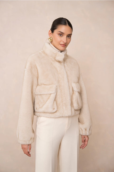 Plush Faux Fur High-Collar Jacket