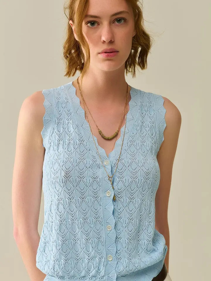 Pointelle Knitted Vest with Scalloped Edges in Baby Blue-Vest-Q2-One Size-BLUE-Urbanheer