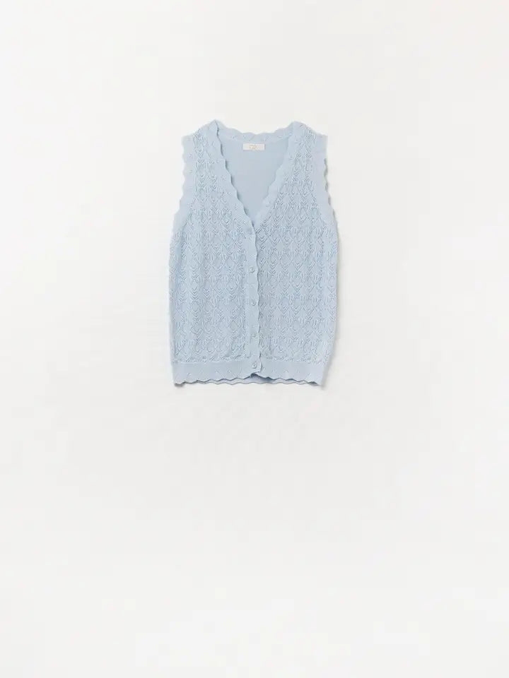Pointelle Knitted Vest with Scalloped Edges in Baby Blue-Vest-Q2-One Size-BLUE-Urbanheer