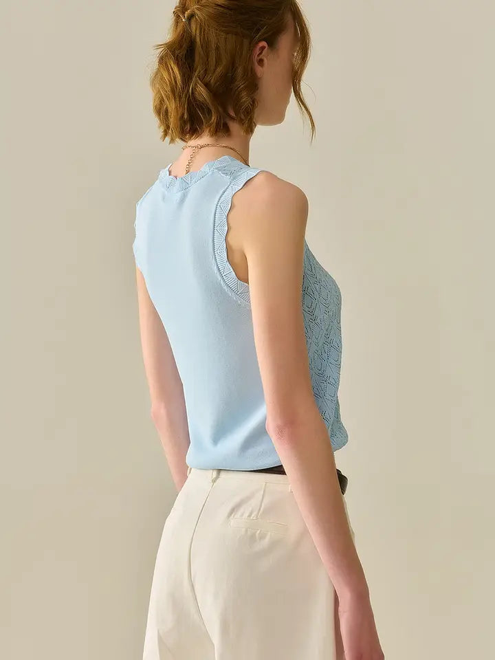 Pointelle Knitted Vest with Scalloped Edges in Baby Blue-Vest-Q2-One Size-BLUE-Urbanheer