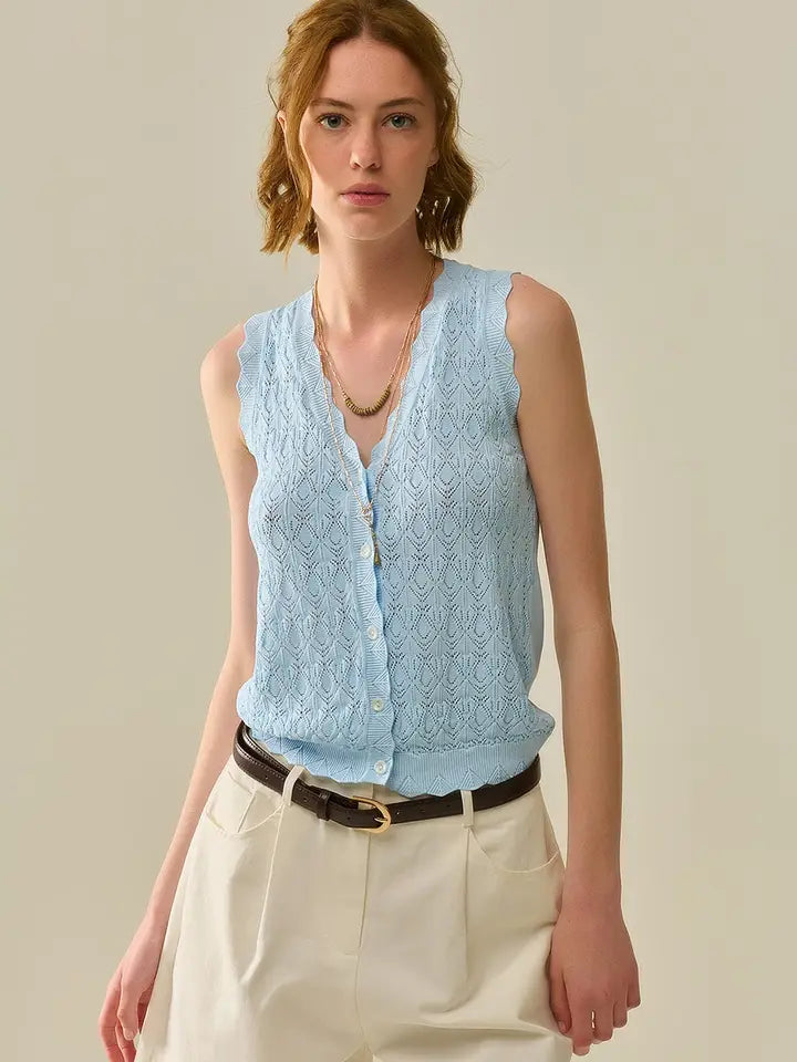 Pointelle Knitted Vest with Scalloped Edges in Baby Blue-Vest-Q2-One Size-BLUE-Urbanheer