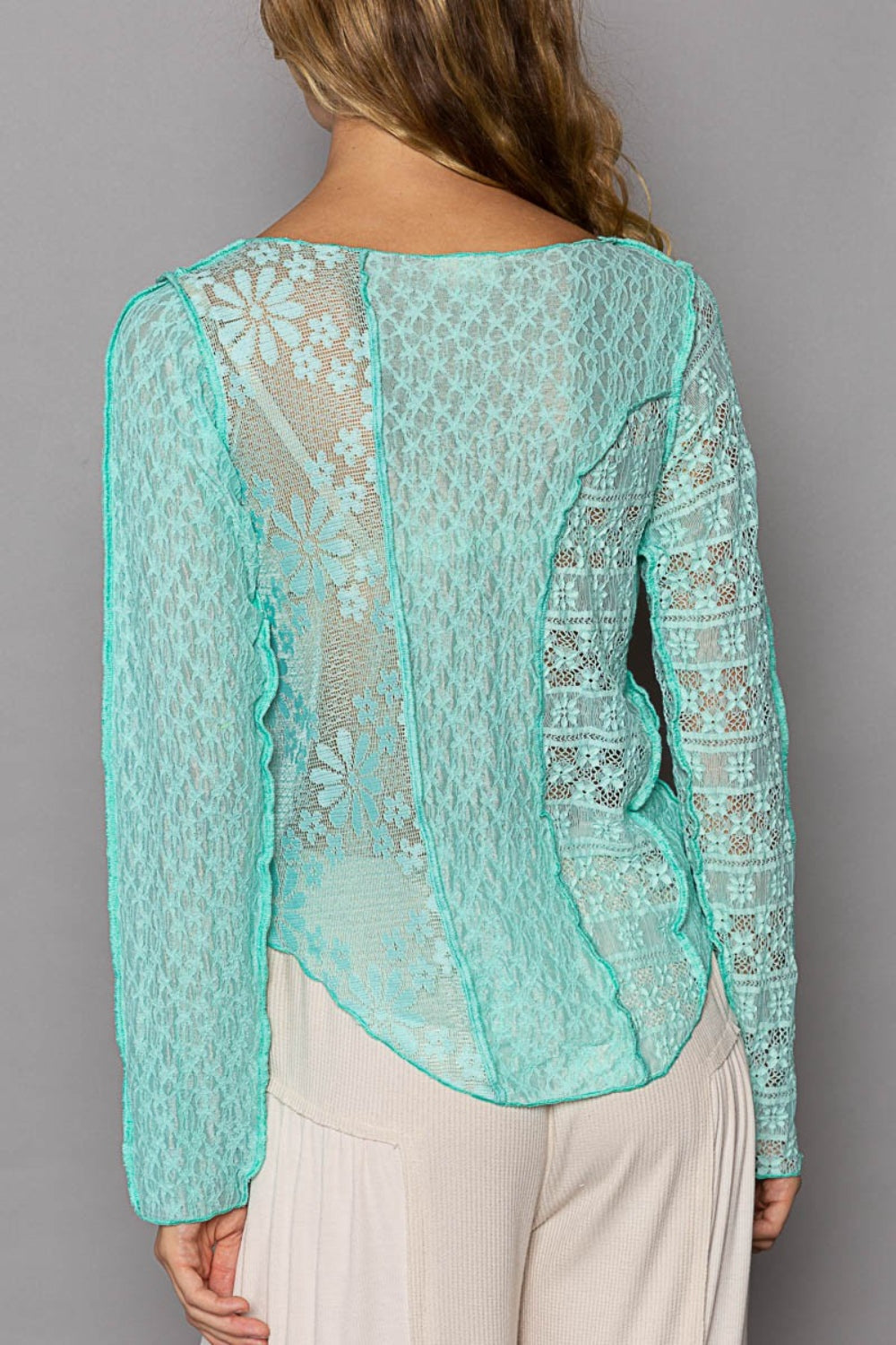 Pol Exposed Seam Long Sleeve Lace Knit Top-POL-Electric Blue-S-Urbanheer