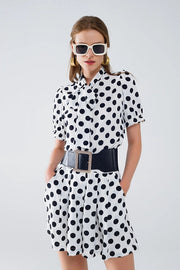 Polka Dot Blouse with Scarf Tie Detail-Blouse-Q2-L-White-Urbanheer