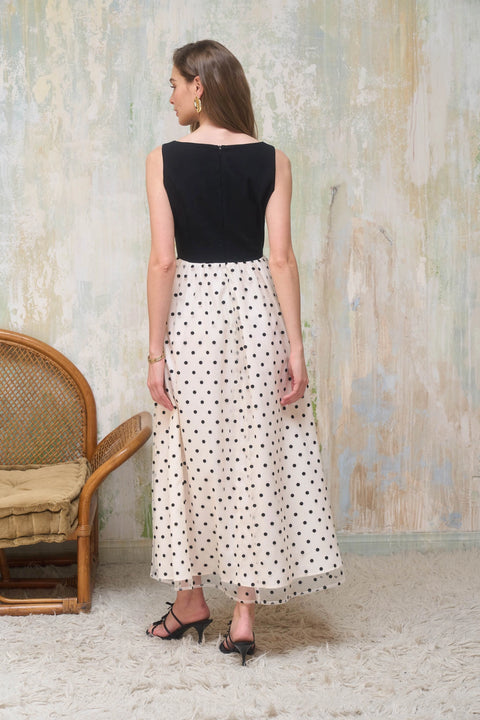 Polka Dot Boatneck Twofer Dress