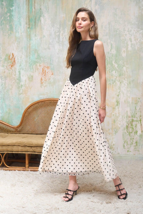 Polka Dot Boatneck Twofer Dress