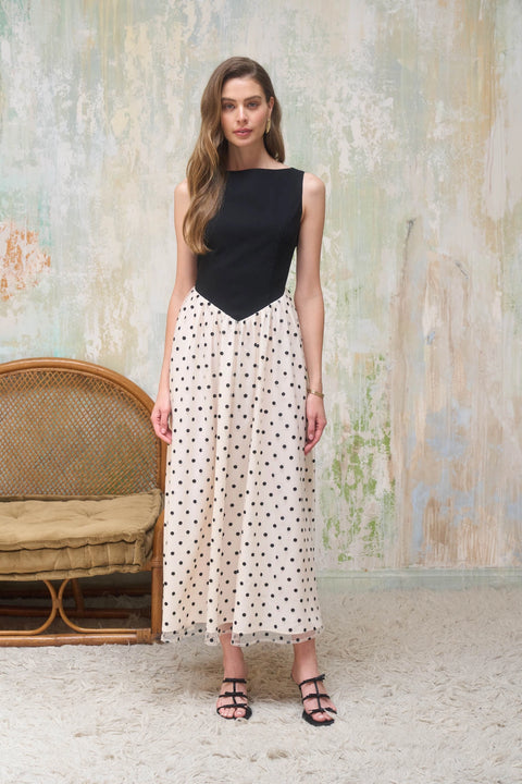 Polka Dot Boatneck Twofer Dress