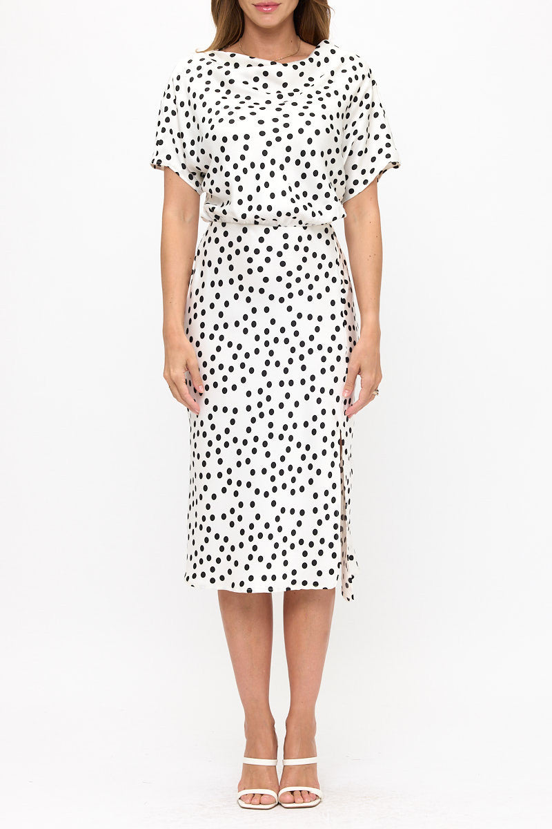 Polka Dot Dress Print With Slit-Dresses-Reneecollection-Small-WHITE/BLACK-Urbanheer