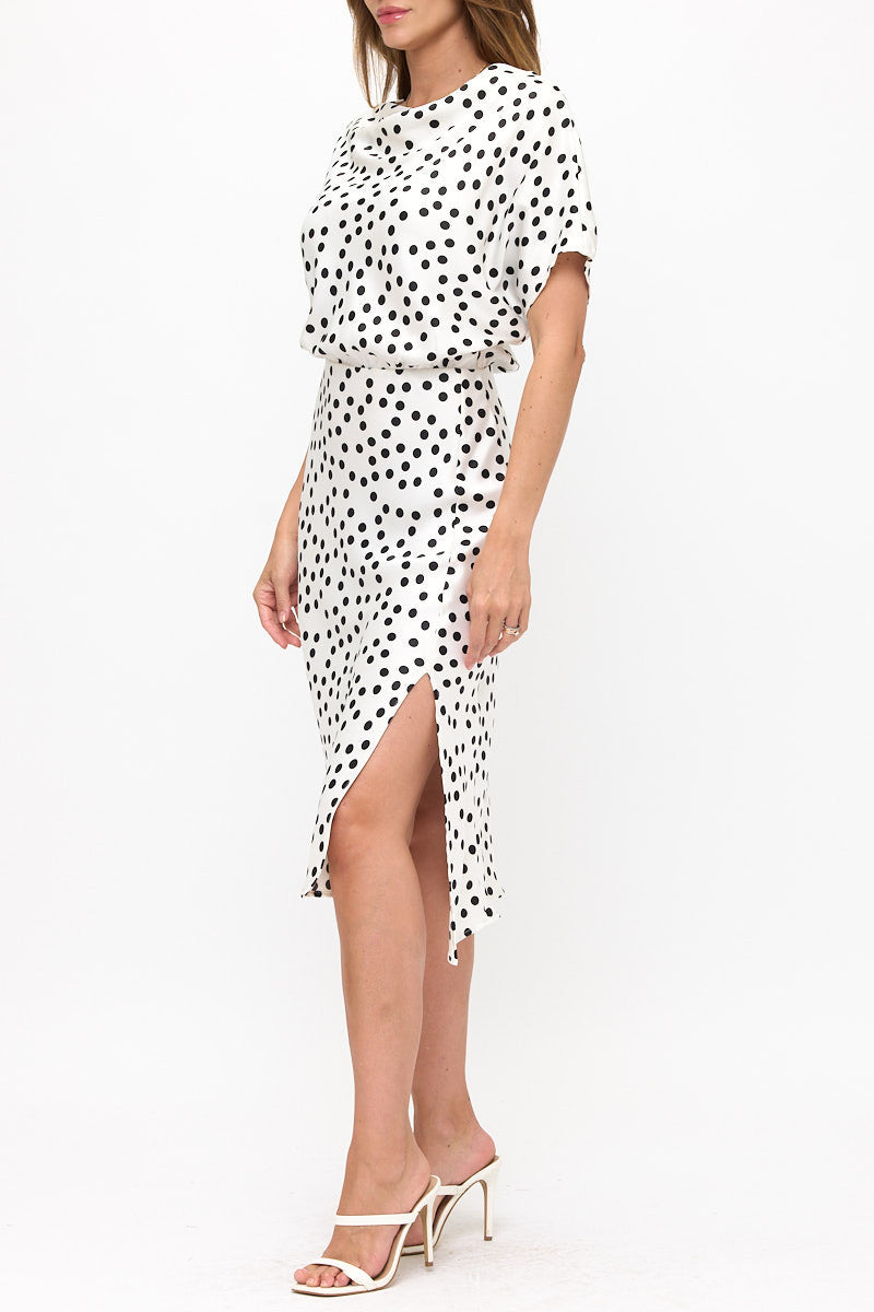 Polka Dot Dress Print With Slit-Dresses-Reneecollection-Small-WHITE/BLACK-Urbanheer