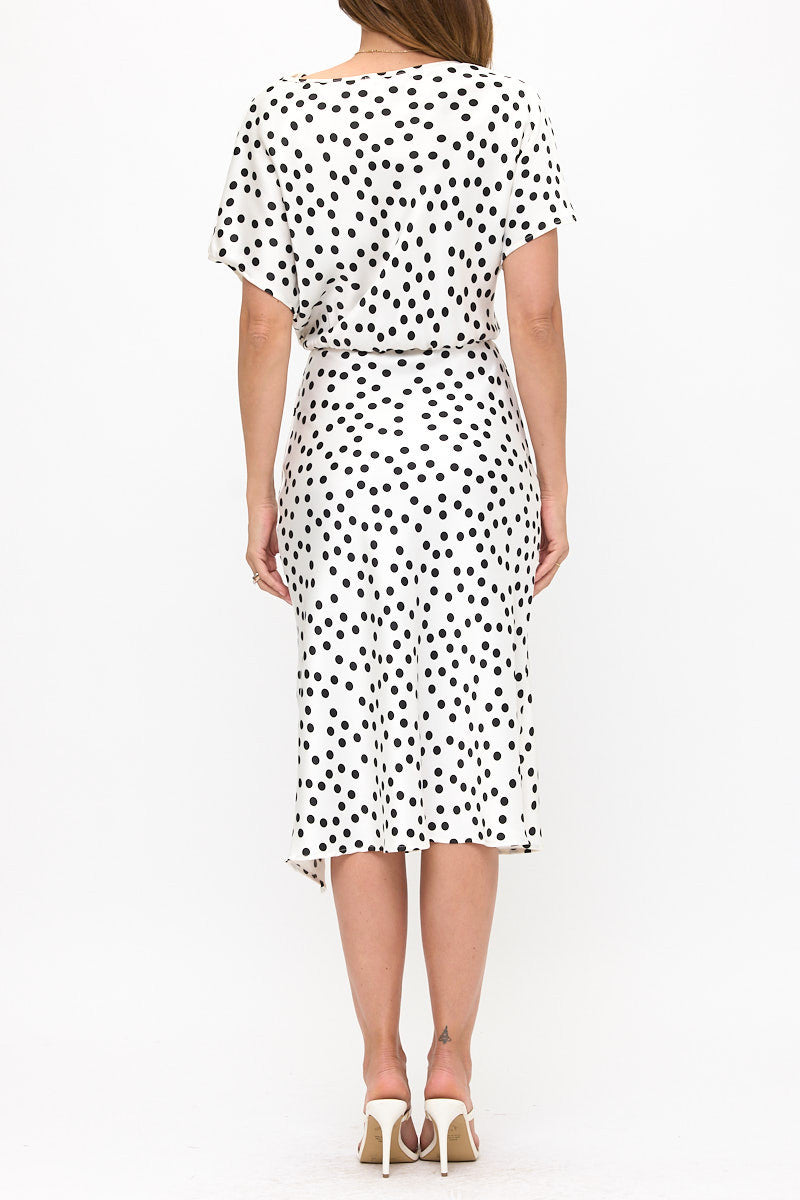 Polka Dot Dress Print With Slit-Dresses-Reneecollection-Small-WHITE/BLACK-Urbanheer