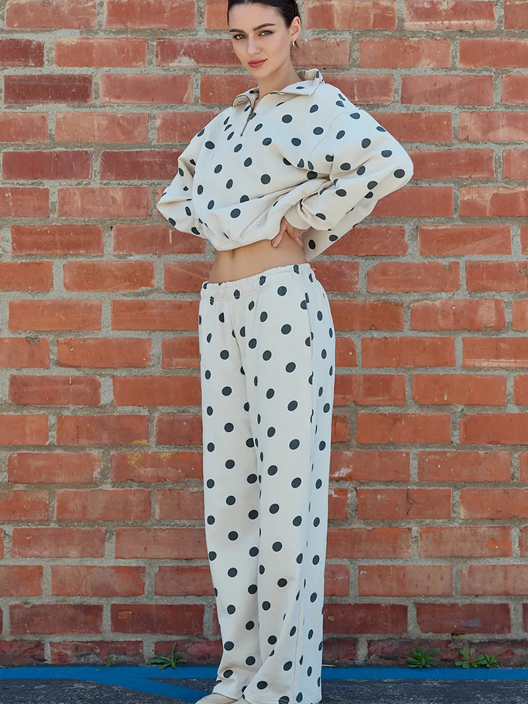 Polka Dot Elastic Waist Wide Leg Pants