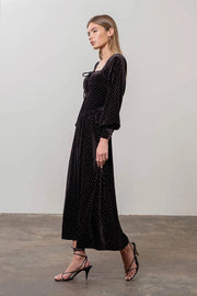 Polka Dot Front Tie Long Sleeve Corset Maxi Dress-Dress-Moon River-XS-BLACK-Urbanheer