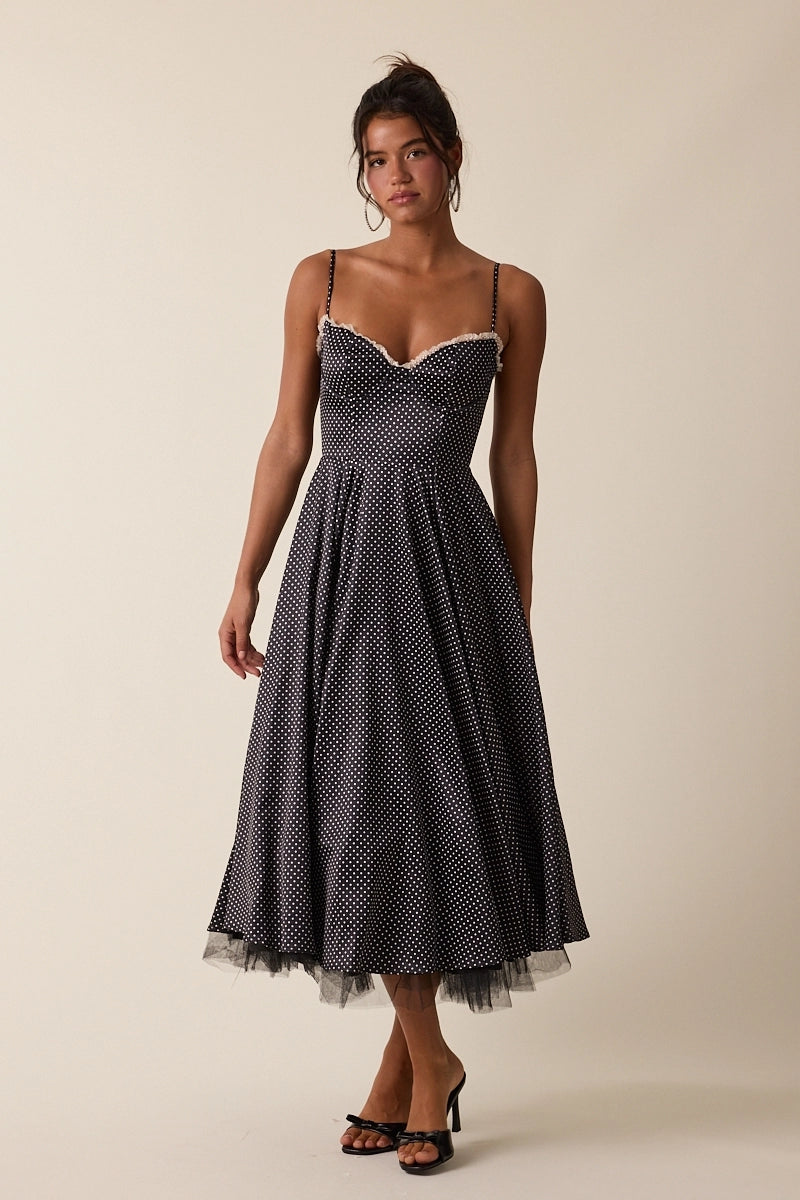 Polka Dot Lace Layered Fit&Flare Midi Dress