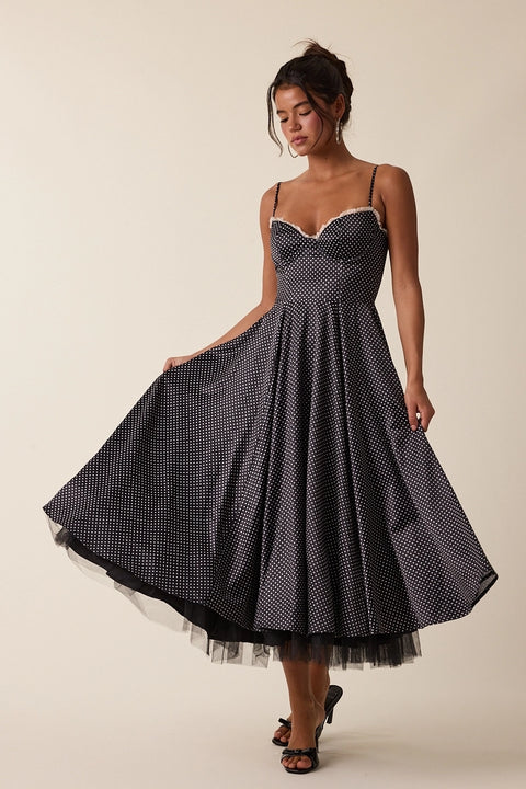 Polka Dot Lace Layered Fit&Flare Midi Dress