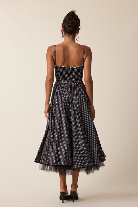 Polka Dot Lace Layered Fit&Flare Midi Dress