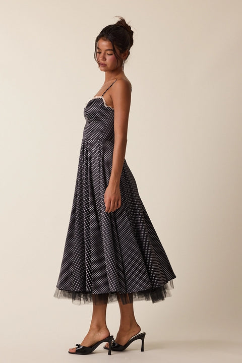 Polka Dot Lace Layered Fit&Flare Midi Dress