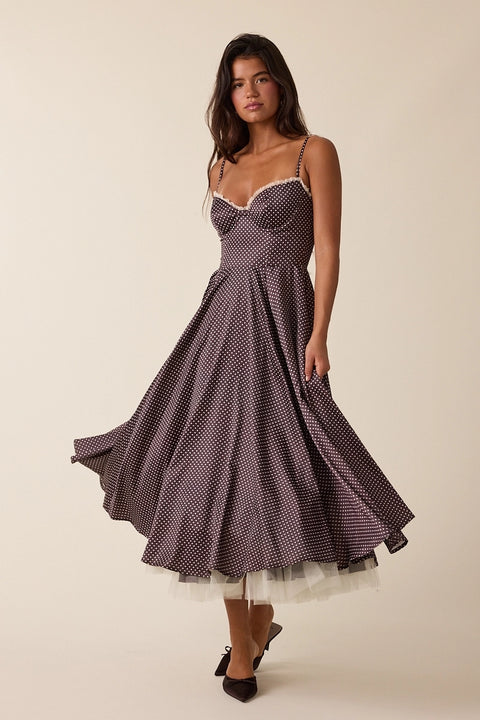 Polka Dot Lace Layered Fit&Flare Midi Dress
