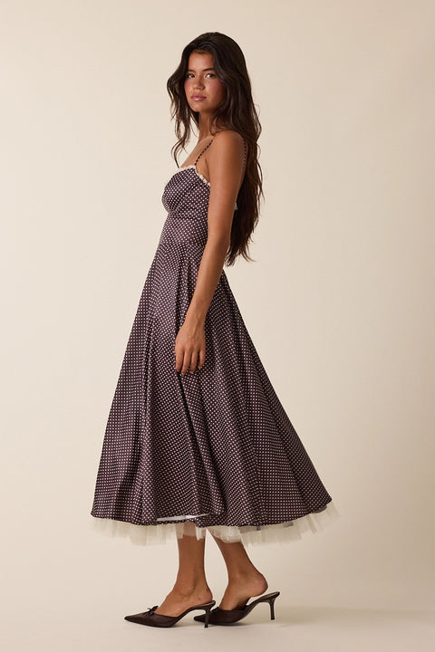 Polka Dot Lace Layered Fit&Flare Midi Dress